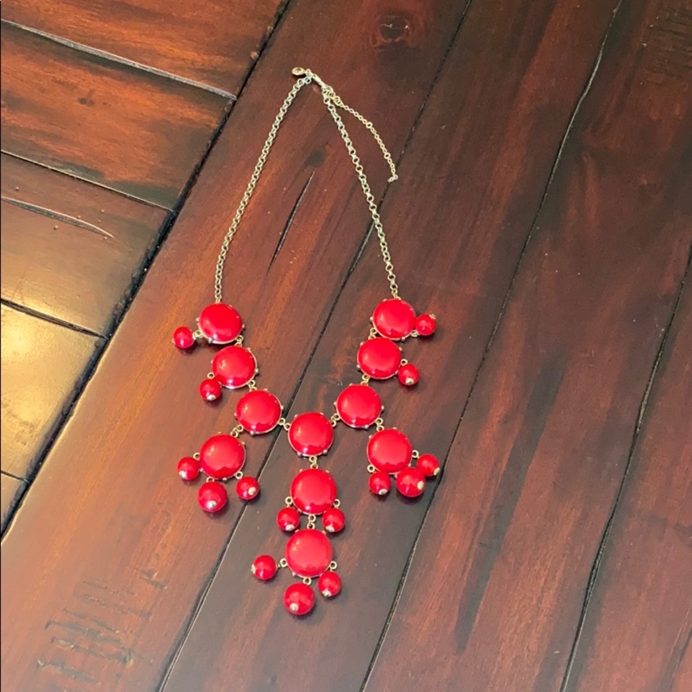 J. Crew red bauble statement necklace.